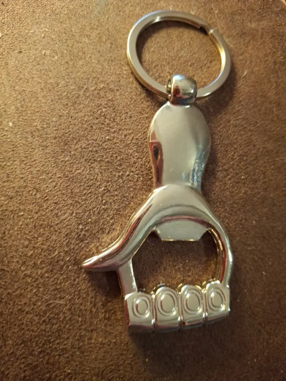 Stainless Steel Bottle Opener Keychain Fist Thumbs Up Silver Tone